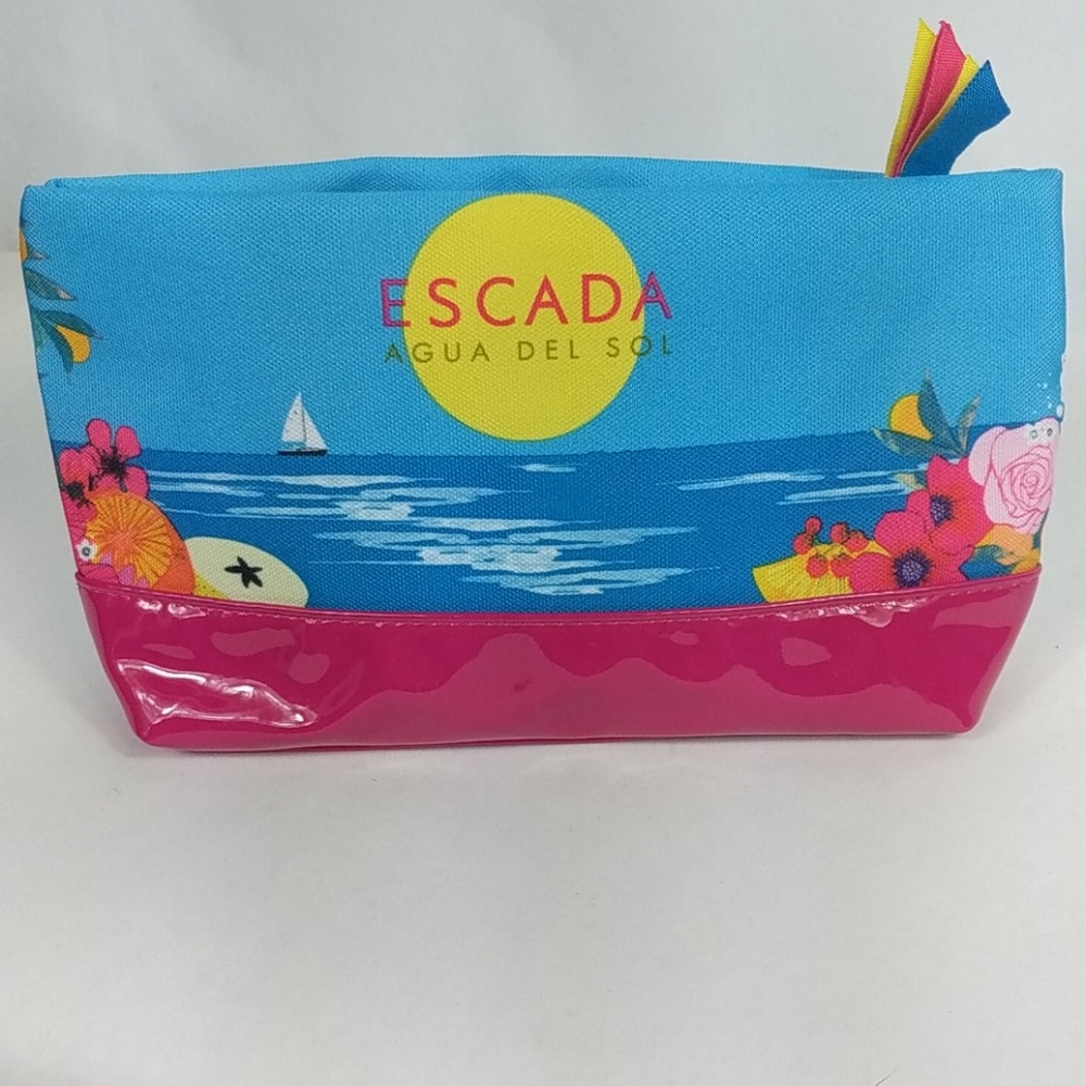 Escada small clutch/ makeup bag zipper blue beach